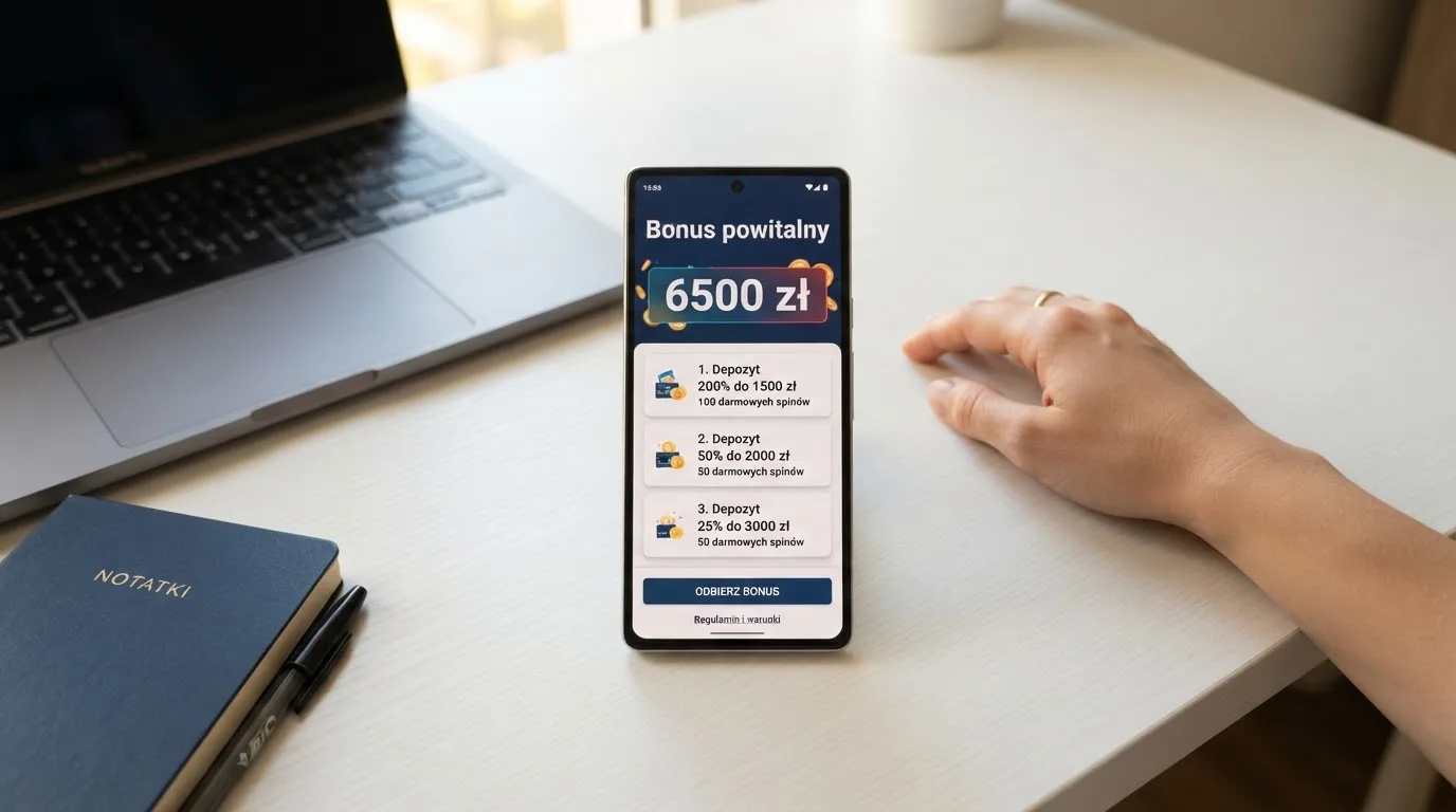 Ekran z warunkami bonusu powitalnego podczas rejestracji w kasynie online