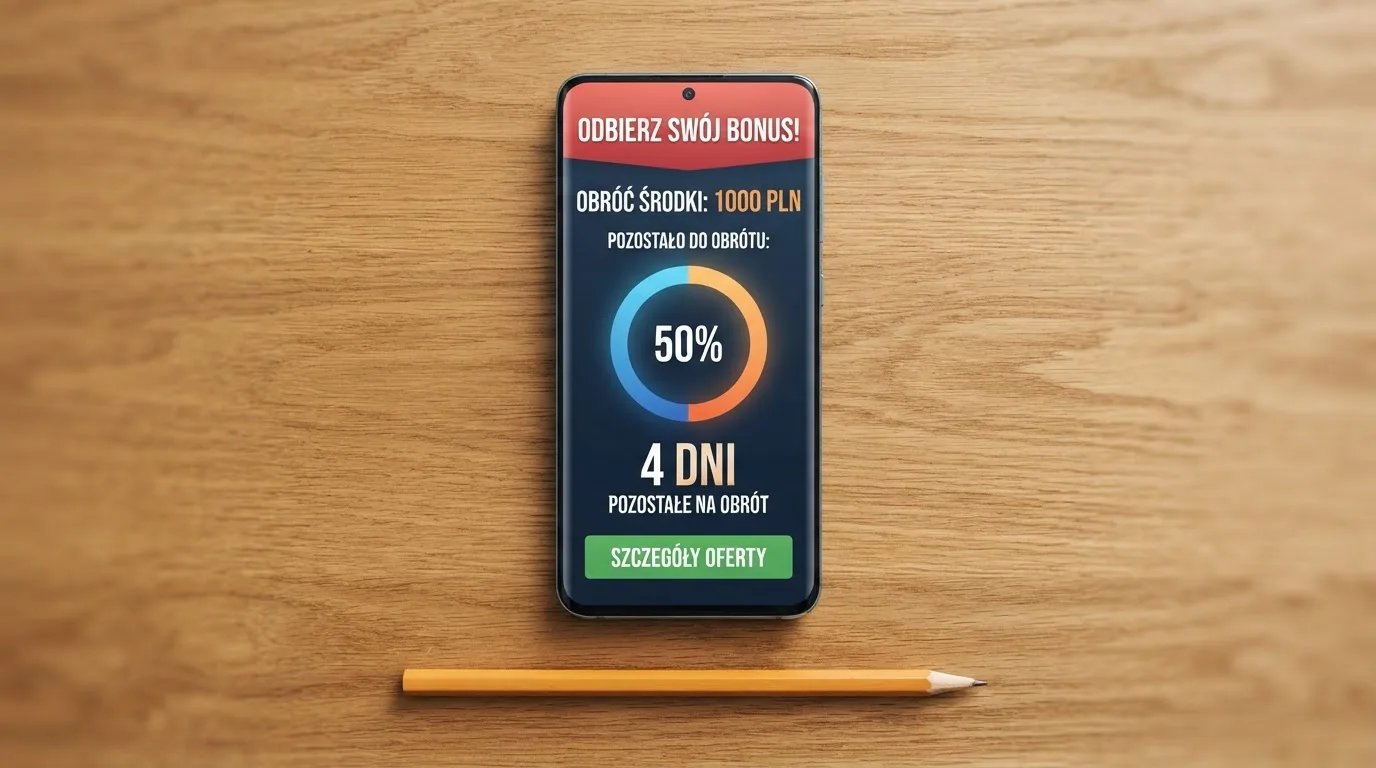 Zbliżenie na telefon z listą warunków promocji i licznikiem odliczającym dni do końca oferty
